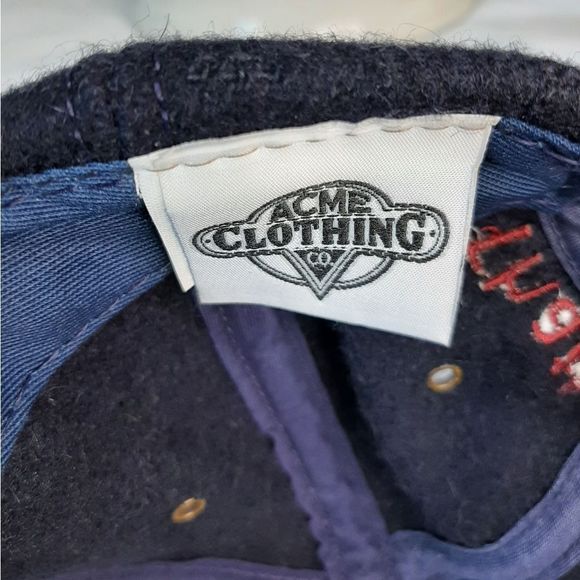 ACME Warner Brothers Looney Tunes Snapback Hat Navy Blue Wool Vintage 19… - Picture 6 of 9